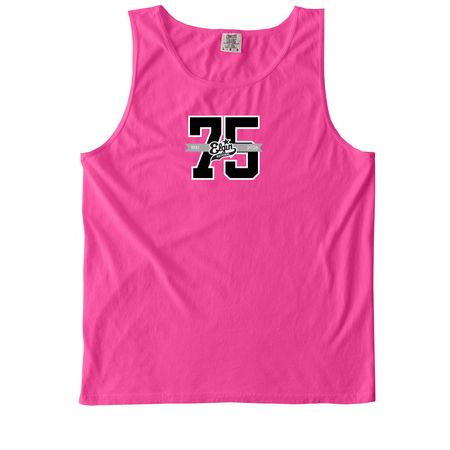75th Anniversary Black, a Neon Pink Comfort Colors Tank Top
