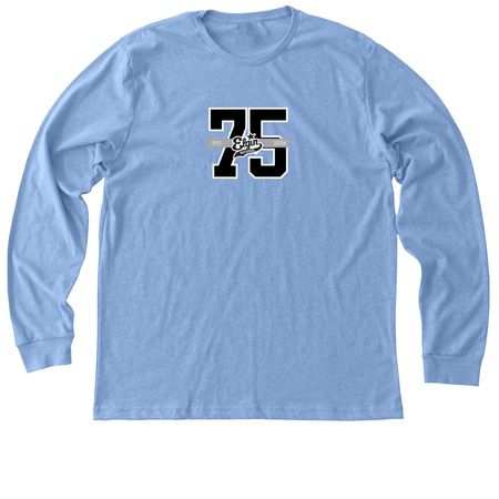 75th Anniversary Black, a Heather Carolina Blue Premium Long Sleeve Tee