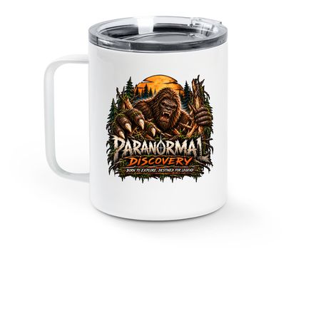 PARANORMAL DISCOVERY TRAVEL CAMPING MUG, a White Stainless Steel Travel Mug (back-view)