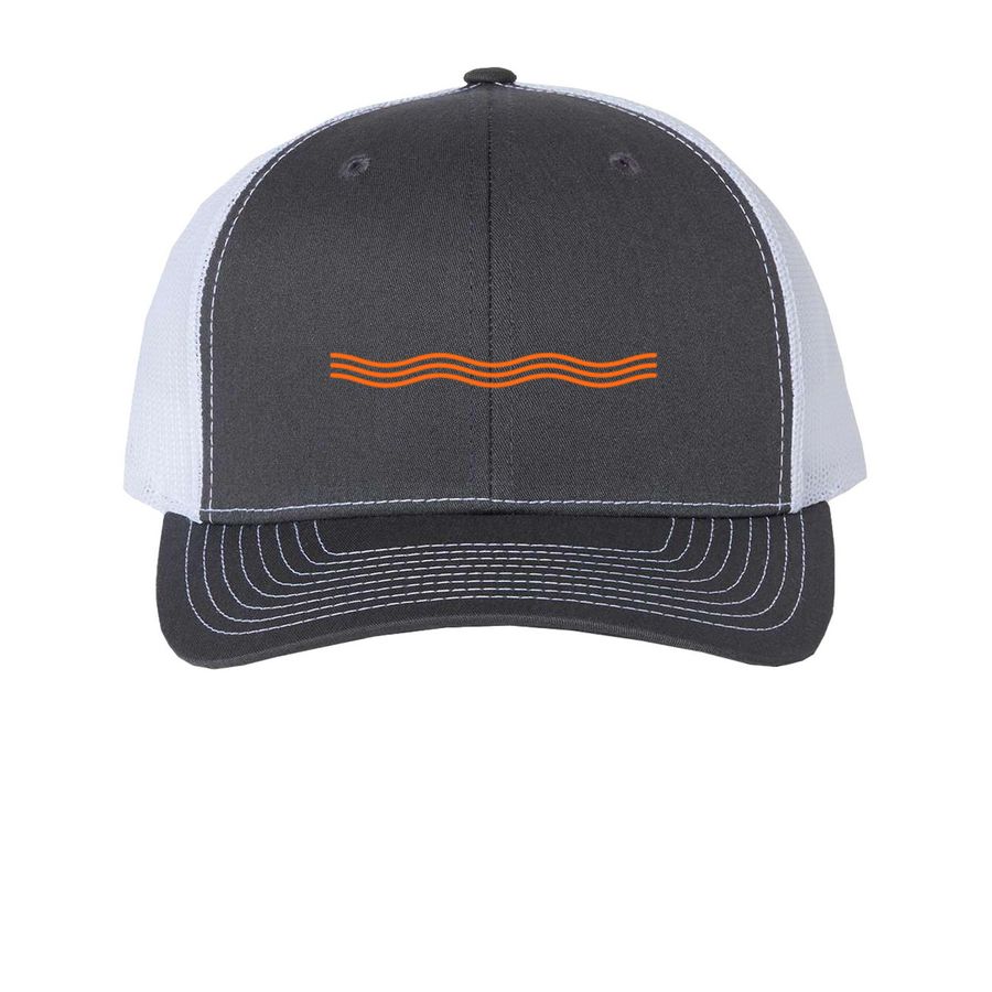 Snapback Trucker Hat, a Charcoal/ White Printed Snapback Trucker Cap