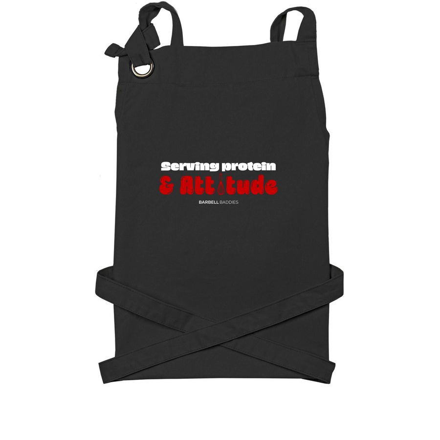 Serving Protein & Attitude Apron, a Black Cotton Canvas Pocket Apron