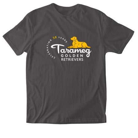 Tarameg 38 Years White Logo, a Charcoal Softstyle Cotton Tee