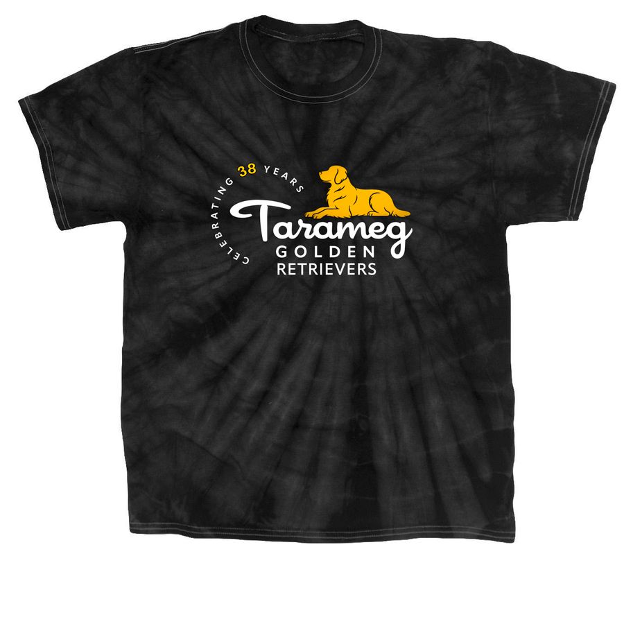 Tarameg 38 Years White Logo, a Black Classic Tie Dye Tee