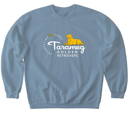 Tarameg 38 Years White Logo, a Stone Blue Softstyle Crewneck Sweatshirt