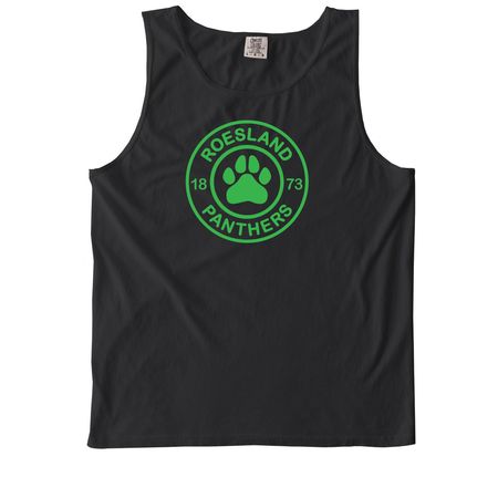 Classic Roesland Green (100% cotton), a Black Comfort Colors Tank Top
