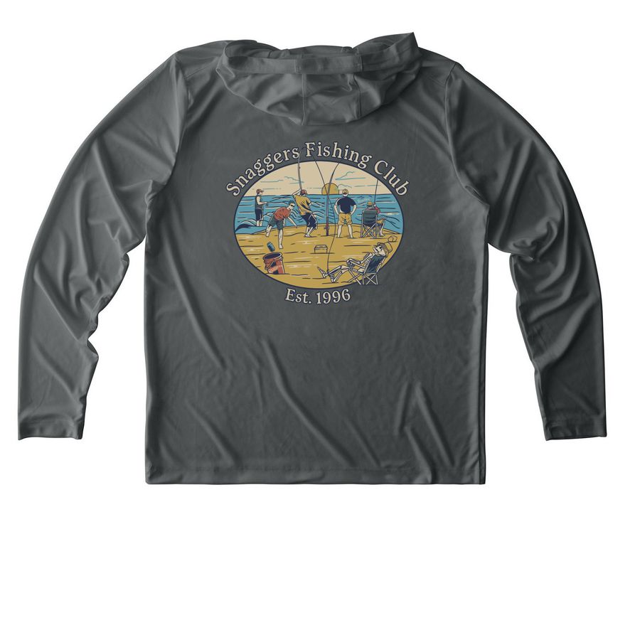 UV Protection, a Dark Smoke Grey UV Performance Long Sleeve Hoodie (back-view)