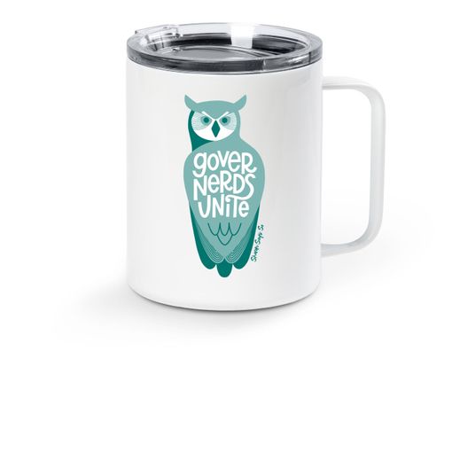Governerds Unite Owl (Green)  White Stainless Steel Travel Mug
