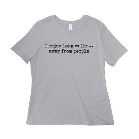 I enjoy long walks..., a Solid Athletic Grey Women?s Relaxed Cotton Tee