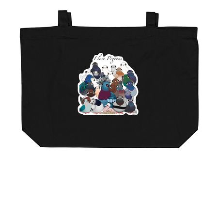 I love pigeon tote, a Black Large Organic Cotton Tote Bag
