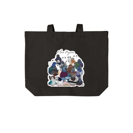 I love pigeon tote, a Deep Black Cotton Canvas Tote Bag