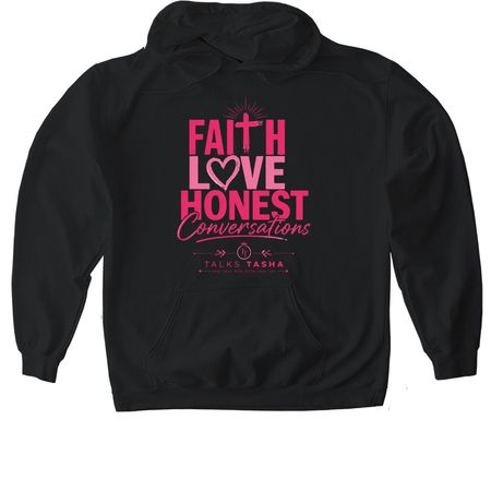 Faith Love and Honest Conversations, a Black Gildan Softstyle Pullover Hoodie