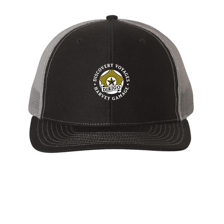 Discovery Voyages Hat, a Black/ Charcoal Printed Snapback Trucker Cap