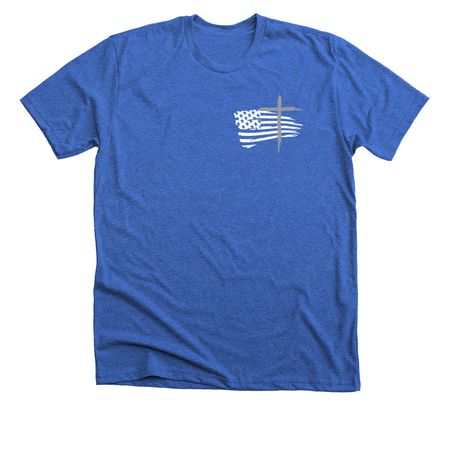 kneel before God, a Heather True Royal Premium Unisex Tee (back-view)