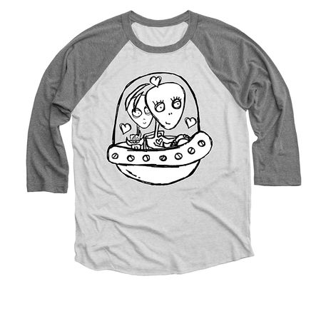 Jera Sky Aliens In Love UFO, a Premium Heather and Heather White 3/4 Sleeve Baseball Tee