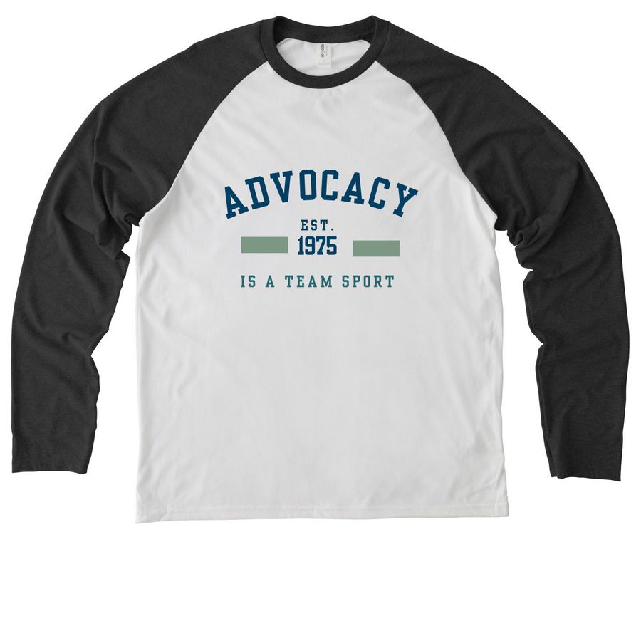 NOVA52: Advocacy Is A Team Sport, a Space Black/ Bright White Allmade Eco Triblend Colorblock Raglan Long Sleeve Tee