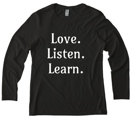 Love. Listen. Learn., a Space Black Allmade Eco Triblend Women?s Long Sleeve Tee