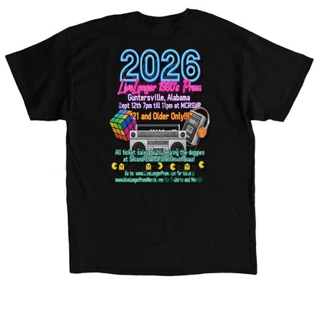 LiveLonger 1980's Prom Tee, a Black Classic Unisex Tee (back-view)