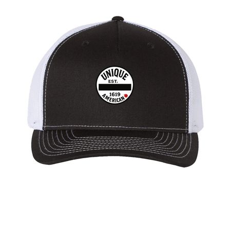 Our story. No comparison. No Parallel., a Black/ White Printed Five-Panel Trucker Cap