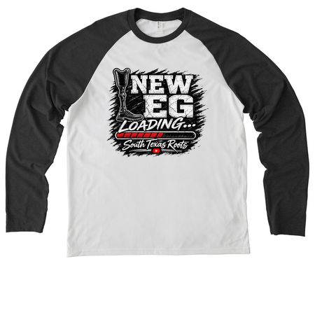Help Me "Foot" The Bill, a Space Black/ Bright White Allmade Eco Triblend Colorblock Raglan Long Sleeve Tee