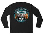 Dock Diving Regionals ?26, a Black Unisex Performance Long Sleeve Tee (back-view)