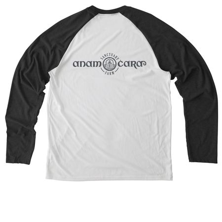 Thanksliving Time, a Space Black/ Bright White Allmade Eco Triblend Colorblock Raglan Long Sleeve Tee (back-view)