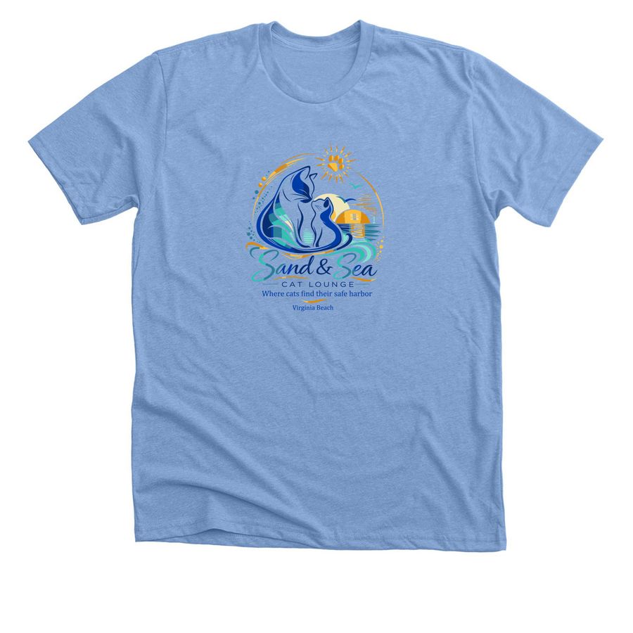 Katie Cats - Sand & Sea Cat Lounge, a Heather Carolina Blue Premium Unisex Tee