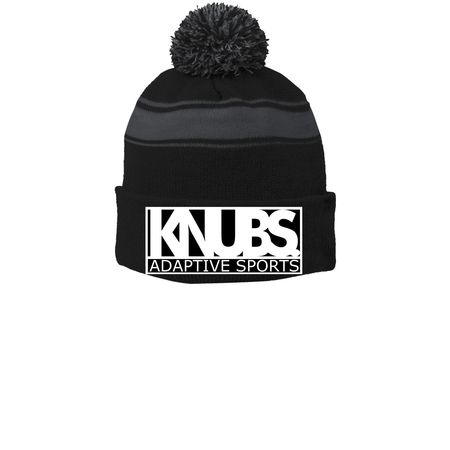 Head Protection&nbsp;, a Black/ Iron Grey Printed Stripe Pom-Pom Beanie