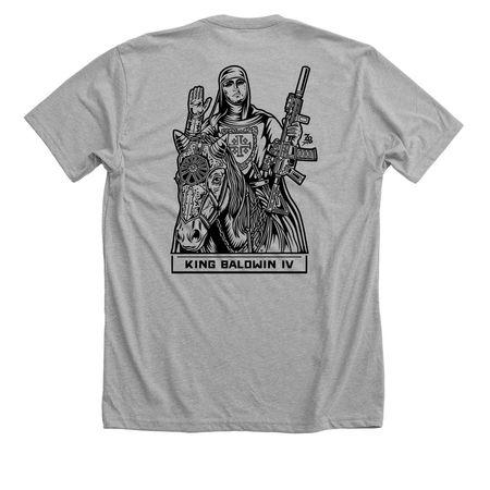 KING BALDWIN, a Athletic Heather Premium Unisex Tee (back-view)