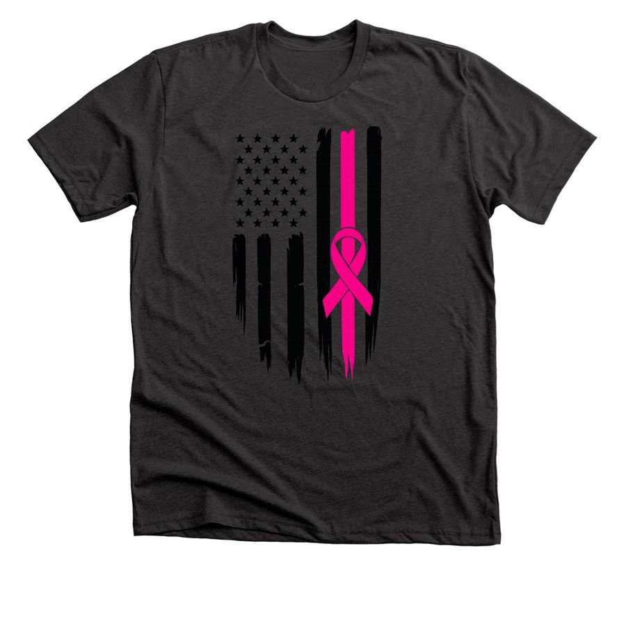 American Flag Breast Cancer Awareness, a Dark Grey Heather Premium Unisex Tee
