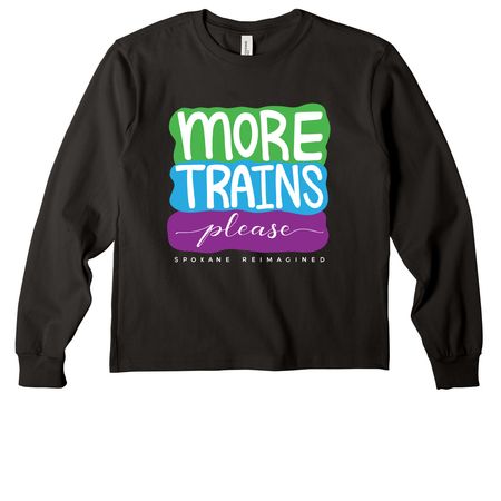 More Trains, Please, a Black Youth Heavyweight Long Sleeve Tee