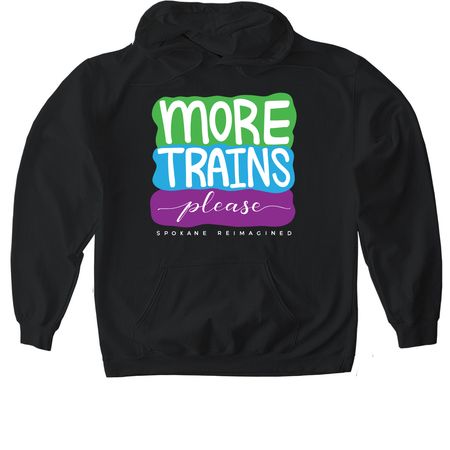 More Trains, Please, a Black Gildan Softstyle Pullover Hoodie