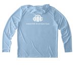 Fun in the sun without the burn, a Light Blue UV Performance Long Sleeve Hoodie (back-view)