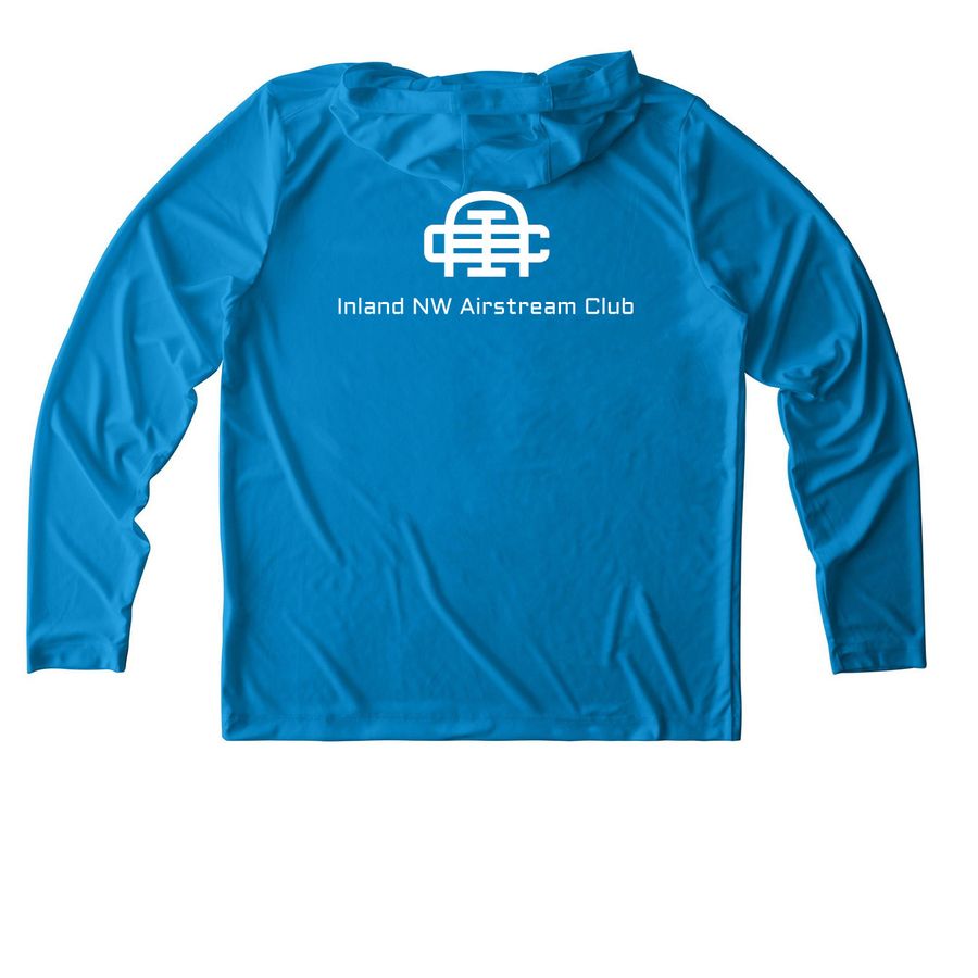 Fun in the sun without the burn, a Sapphire UV Performance Long Sleeve Hoodie (back-view)