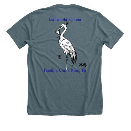 Feeding Crane Shirts, a Heather Slate Premium Unisex Tee (back-view)