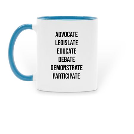 Advocacy Mug, a Light Blue Two-Tone Ceramic Mug (back-view)