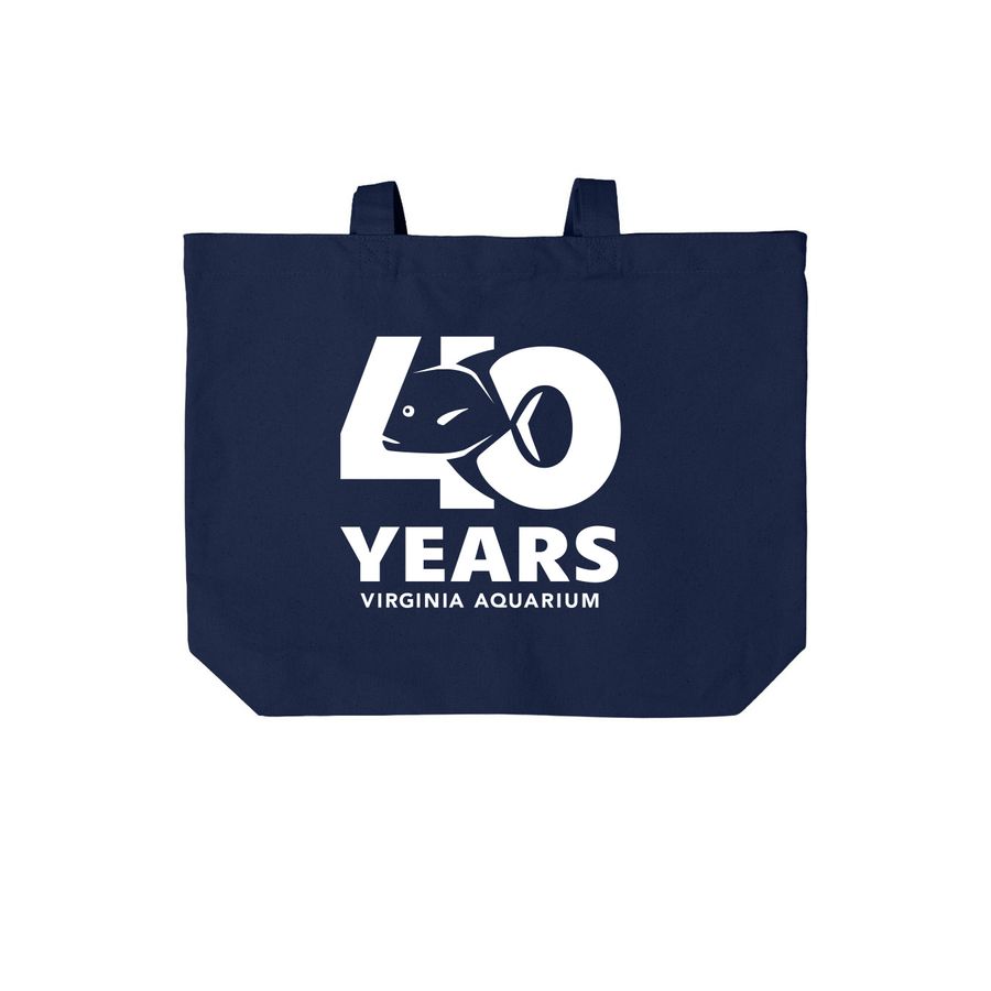 Virginia Aquarium 40th Anniversary, a River Blue Navy Cotton Canvas Tote Bag