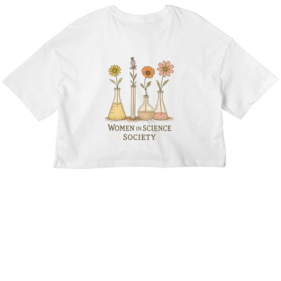 Women in Science Society 2026 - Floral, a White Women?s Cropped Cotton Tee
