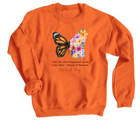 Butterfly and Flowers, a Orange Crewneck Sweatshirt