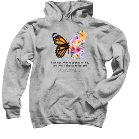 Butterfly and Flowers, a Sport Grey Pullover Hoodie