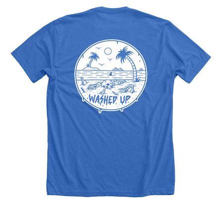 MY NAME IS: WASHED, a Heather True Royal Premium Unisex Tee (back-view)
