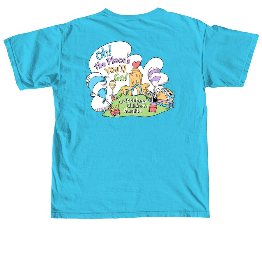 Oh the Places You?ll Go!, a Lagoon Blue Comfort Colors Unisex Tee (back-view)