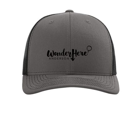 WHA Hat, a Charcoal/ Black Printed Snapback Trucker Cap