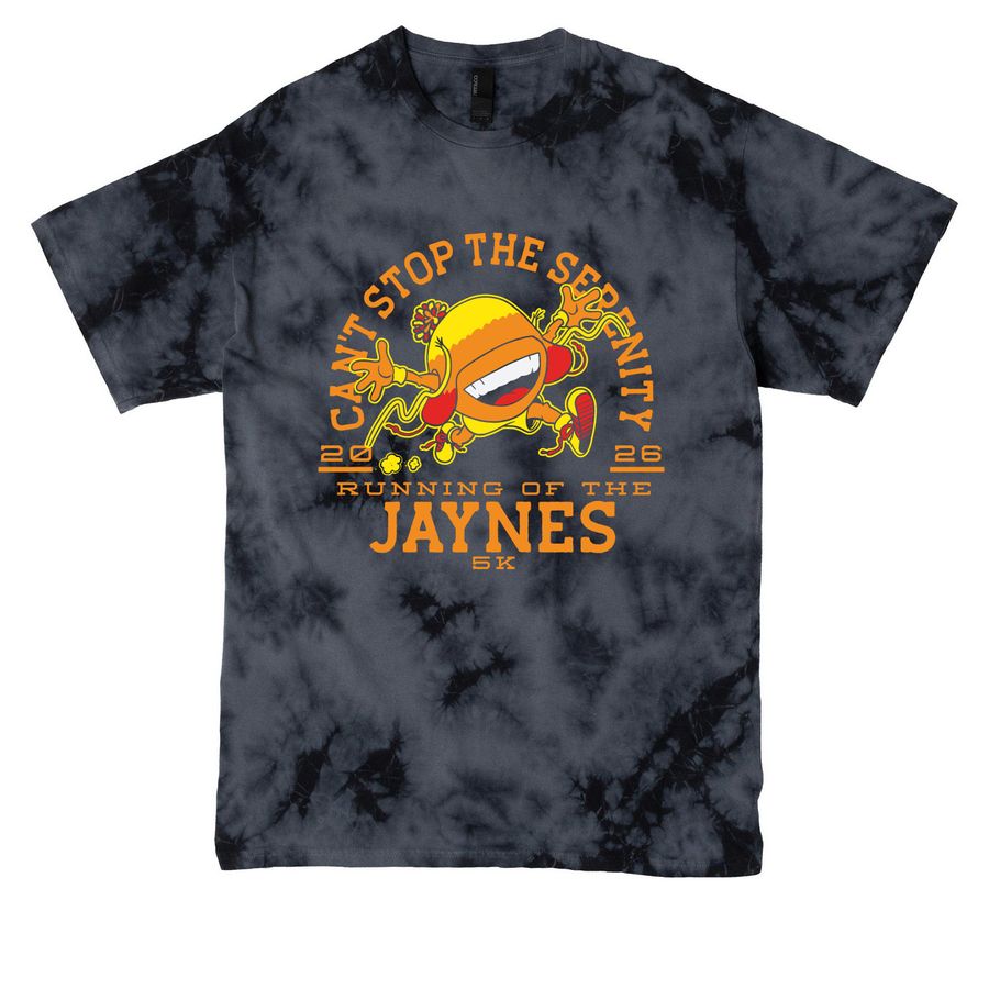 Running of the Jaynes, a Black Crystal Tie Dye Tee