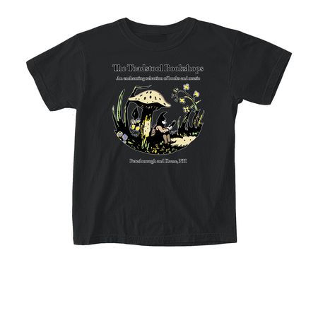 The Toadstool Bookshops, a Black Comfort Colors Youth Tee