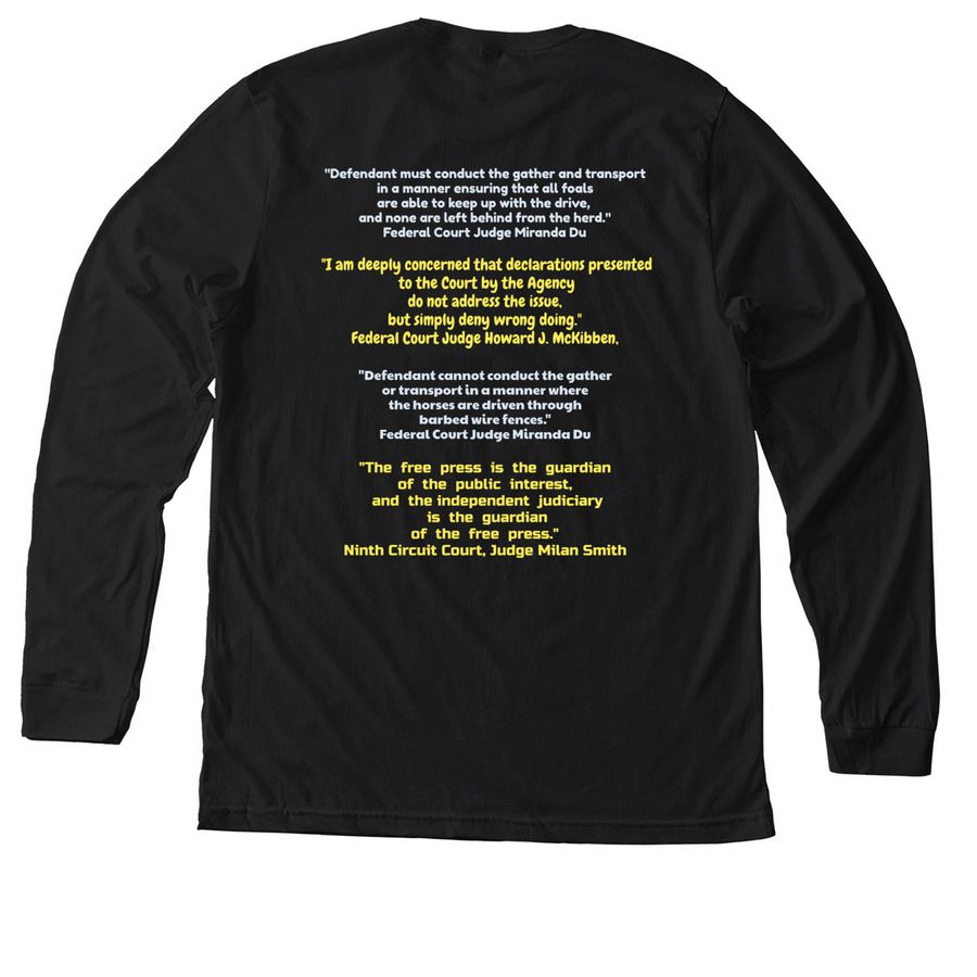 Stop Abuse of Wild Horses and Burros!, a Solid Black Blend Premium Long Sleeve Tee (back-view)