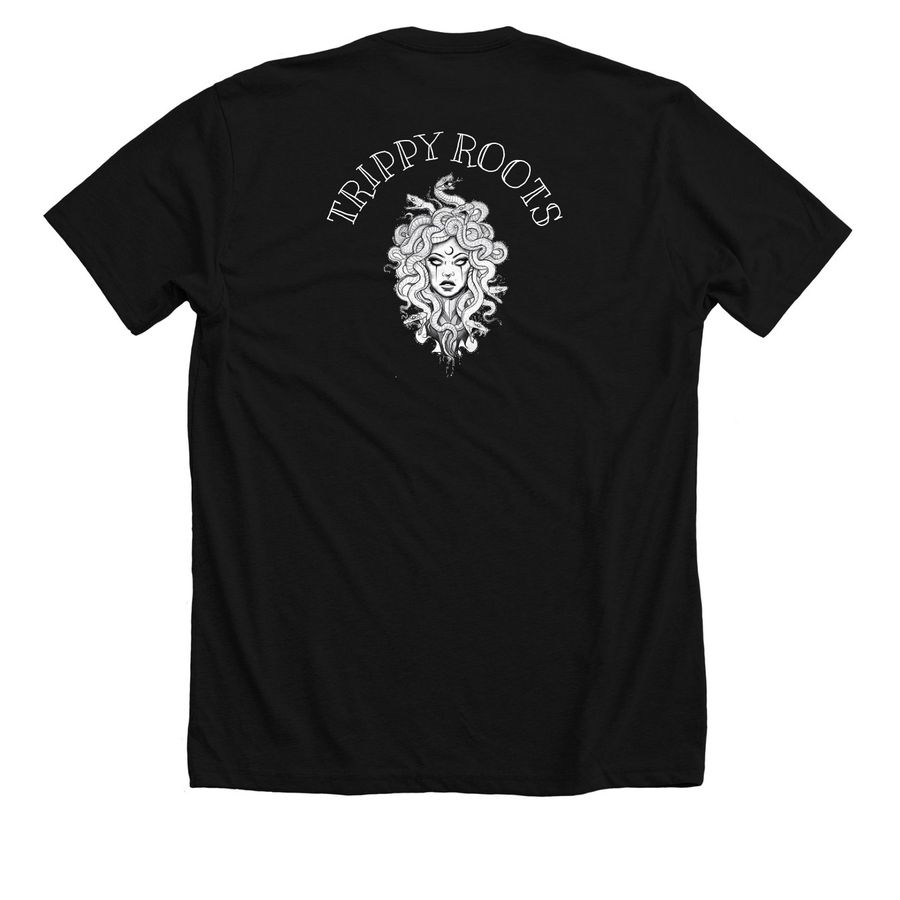 TRIPPY ROOTS APPAREL&nbsp;, a Solid Black Blend Premium Unisex Tee (back-view)