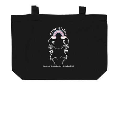 Trans Rights Skeleton Tote, a Black Large Organic Cotton Tote Bag