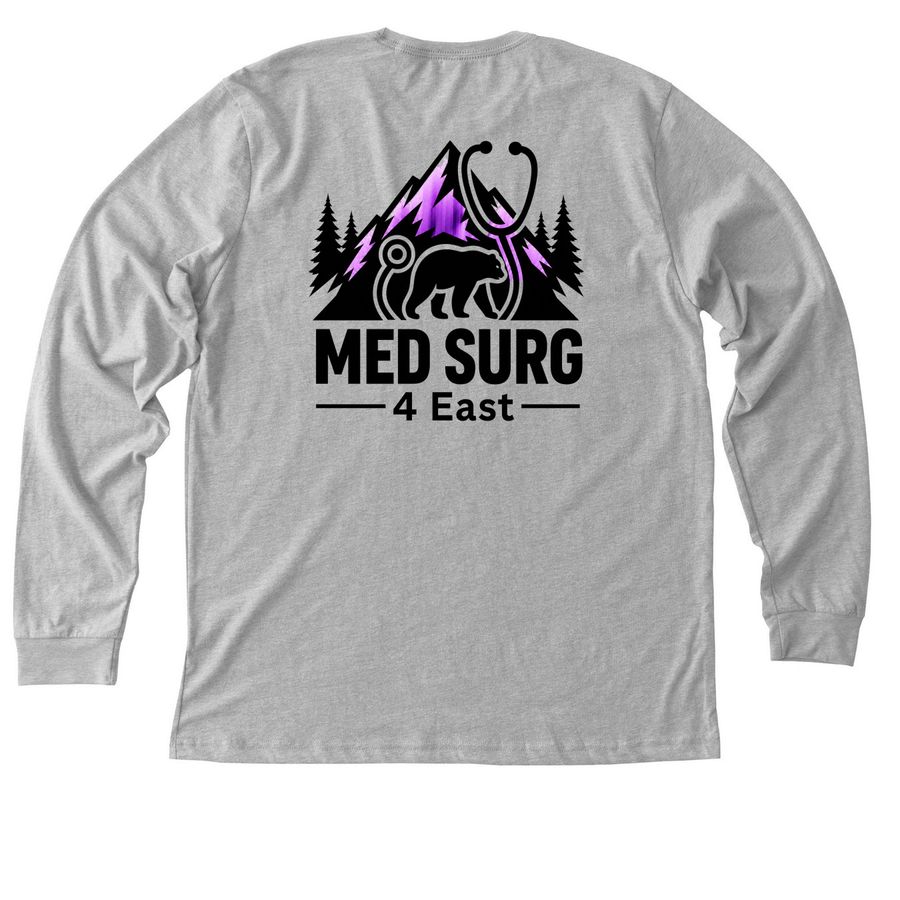 4E light color apparels, dark logo, a Athletic Heather Premium Long Sleeve Tee (back-view)