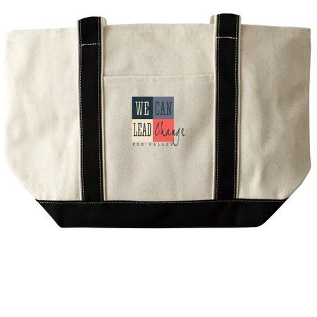 We Can Lead Change tote bags, a Natural/Black Large Two-Tone Canvas Tote Bag