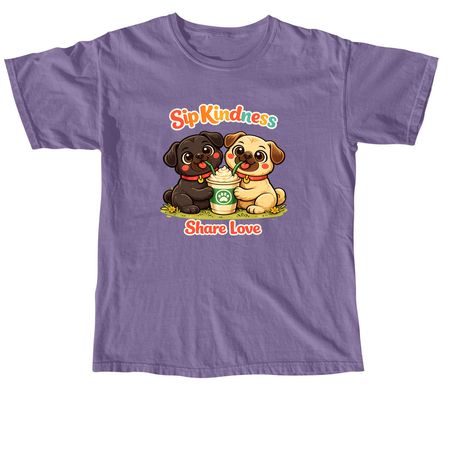 Sip Kindness Pugs-Share Love, a Grape Comfort Colors Unisex Tee